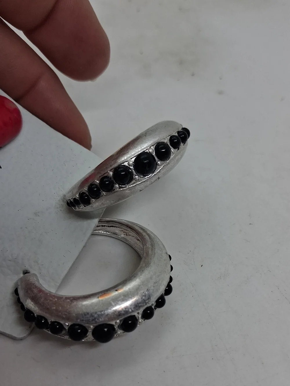 NWT Free People Silver Hoops with Black Gem Accents